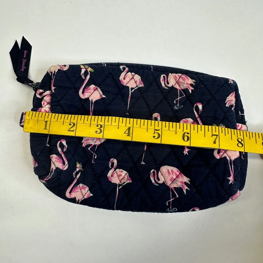 Vera Bradley Navy Pink Flamingo Quilted Cotton Zipper Cosmetic Makeup Bag Pouch